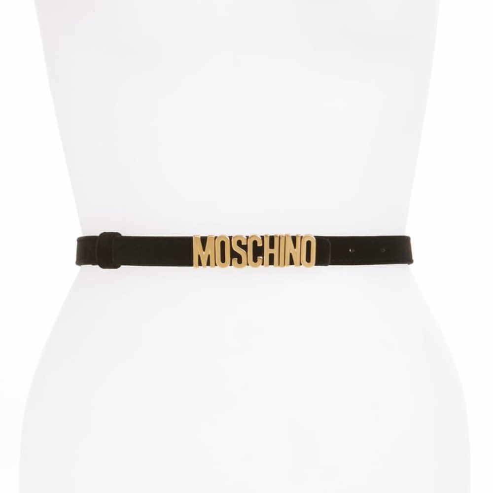 Authentic Moschino Leather Gold Logo Skinny Belt